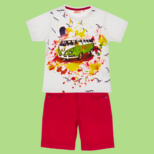 UBS2 Boys Red Camper Van Shorts Set - CLEARANCE SALE