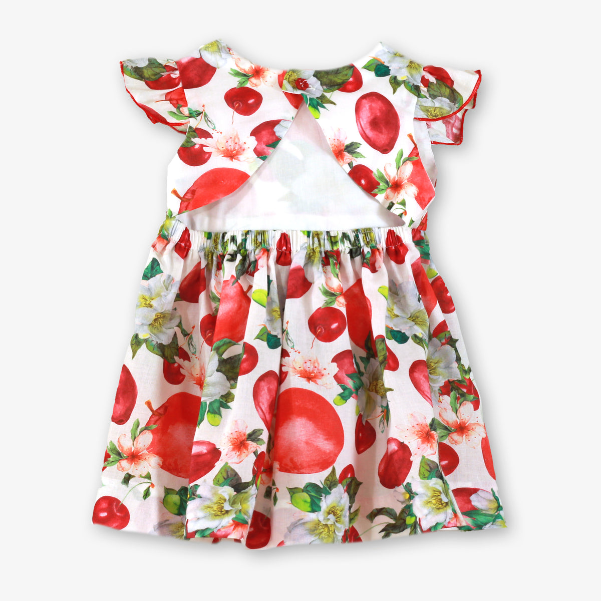 Miranda Red Fruit Print girls dress open-back detail