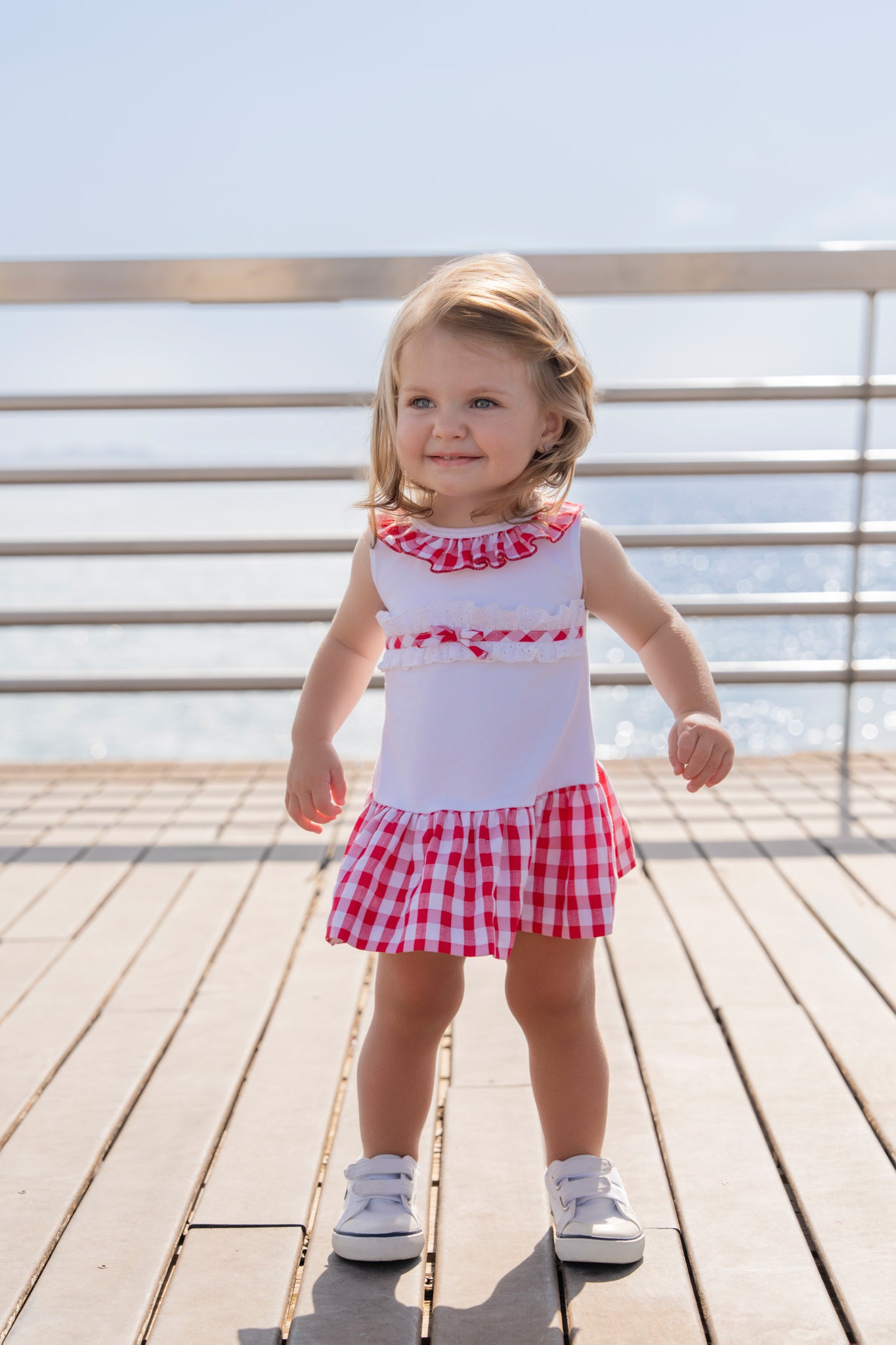 MIRANDA Red & White Gingham Girls Drop Waist Dress - 517V