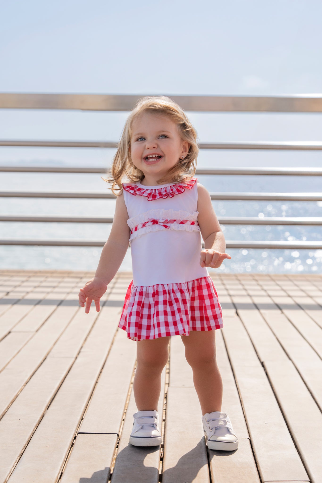 MIRANDA Red & White Gingham Girls Drop Waist Dress - 517V Nios Y Nias MIRANDA Red & White Gingham Girls Drop Waist Dress - 517V Nios Y Nias
