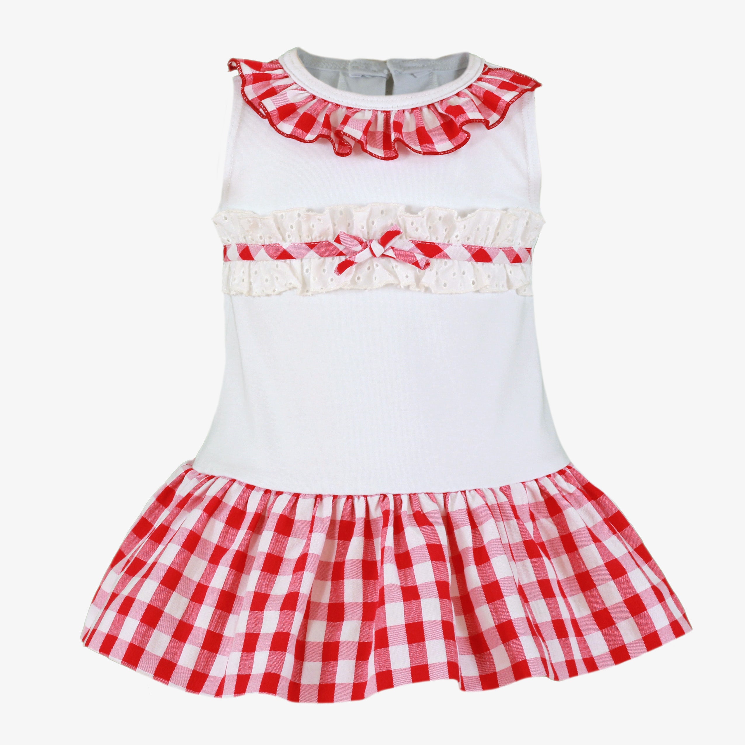 MIRANDA Red & White Gingham Girls Drop Waist Dress