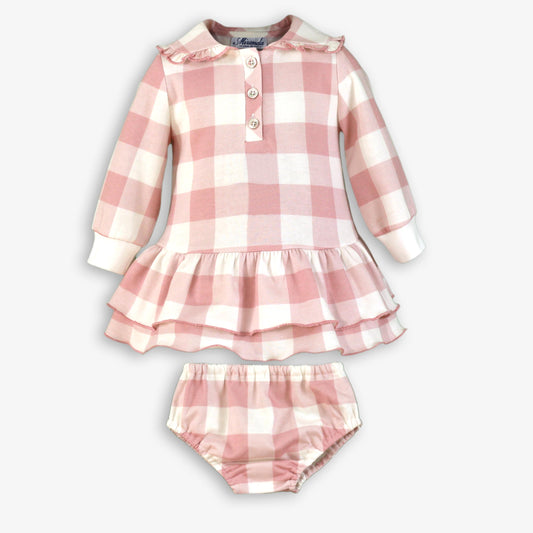 AW25 MIRANDA Pink Check Girls Dress & Knickers - 517VB