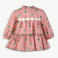 Miranda pink ballerina print girls dress with fluffy pom pom trim and gathered skirt