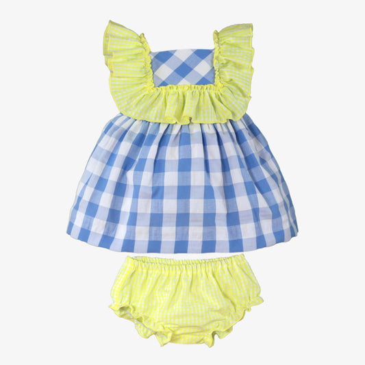 MIRANDA SS25 Blue Girls Gingham Check Dress & Knickers - 522VB