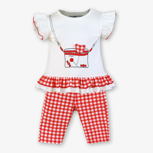 Miranda Corazon girls red gingham leggings set front view