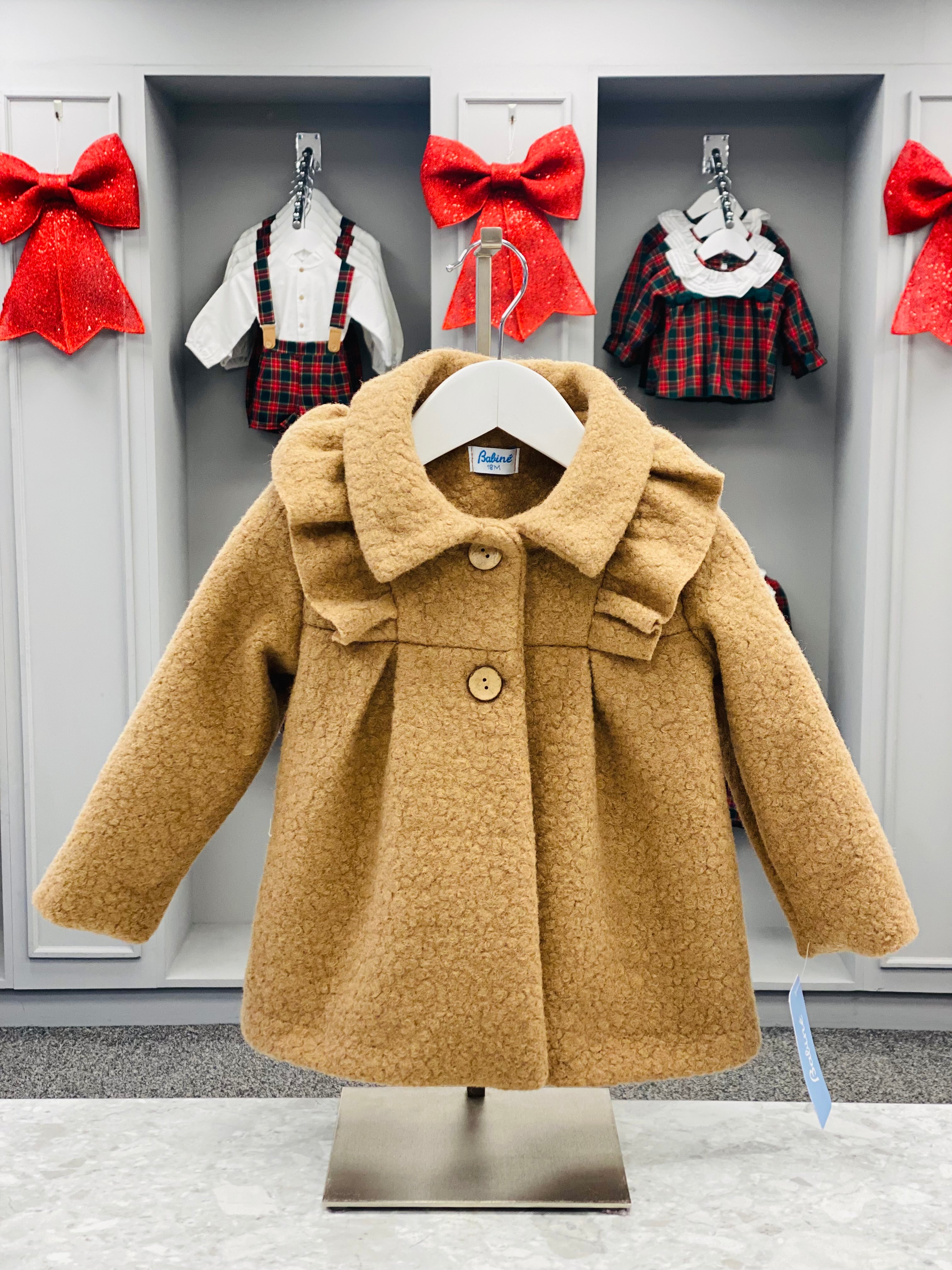 BABINE Calabaza Girls Camel Boucle Frill Coat