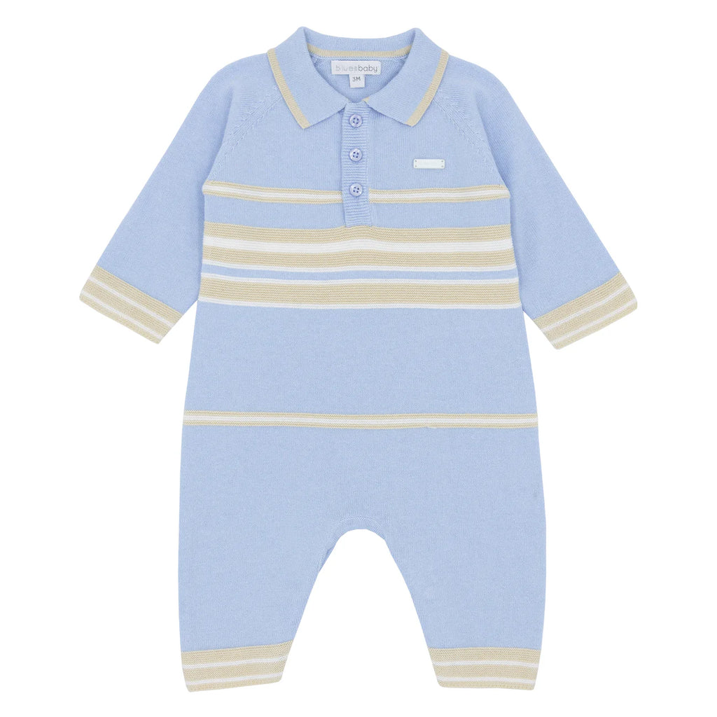 Blues Baby Rochefort Boys Blue & Beige Stripe Knitted Romper 