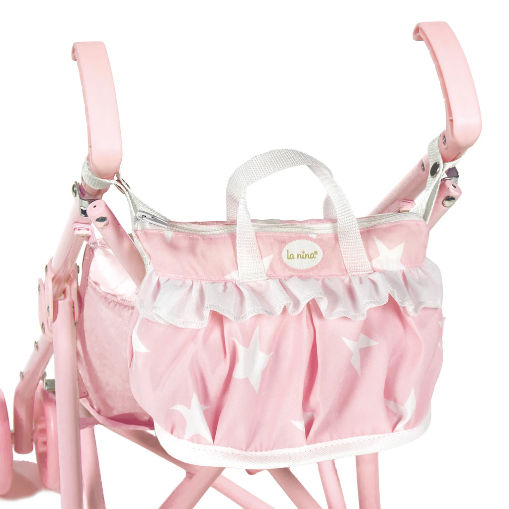 La Niña Carlota Pink and White Star Print Dolls Pram Bag - lifestyle
