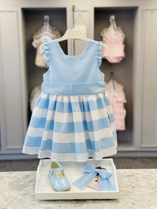 BASMARTI Agripina Girls Blue & White Stripe Dress
