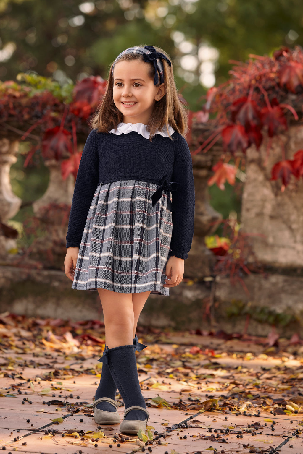 AW25 JULIANA Armonia Girls Navy & Red Check Dress - 25653