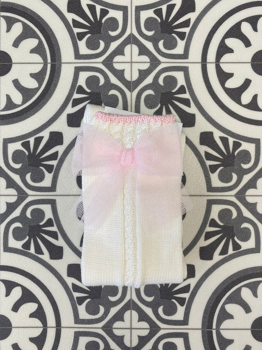 RAHIGO White & Pink Girls Tulle Bow Socks - NON RETURNABLE
