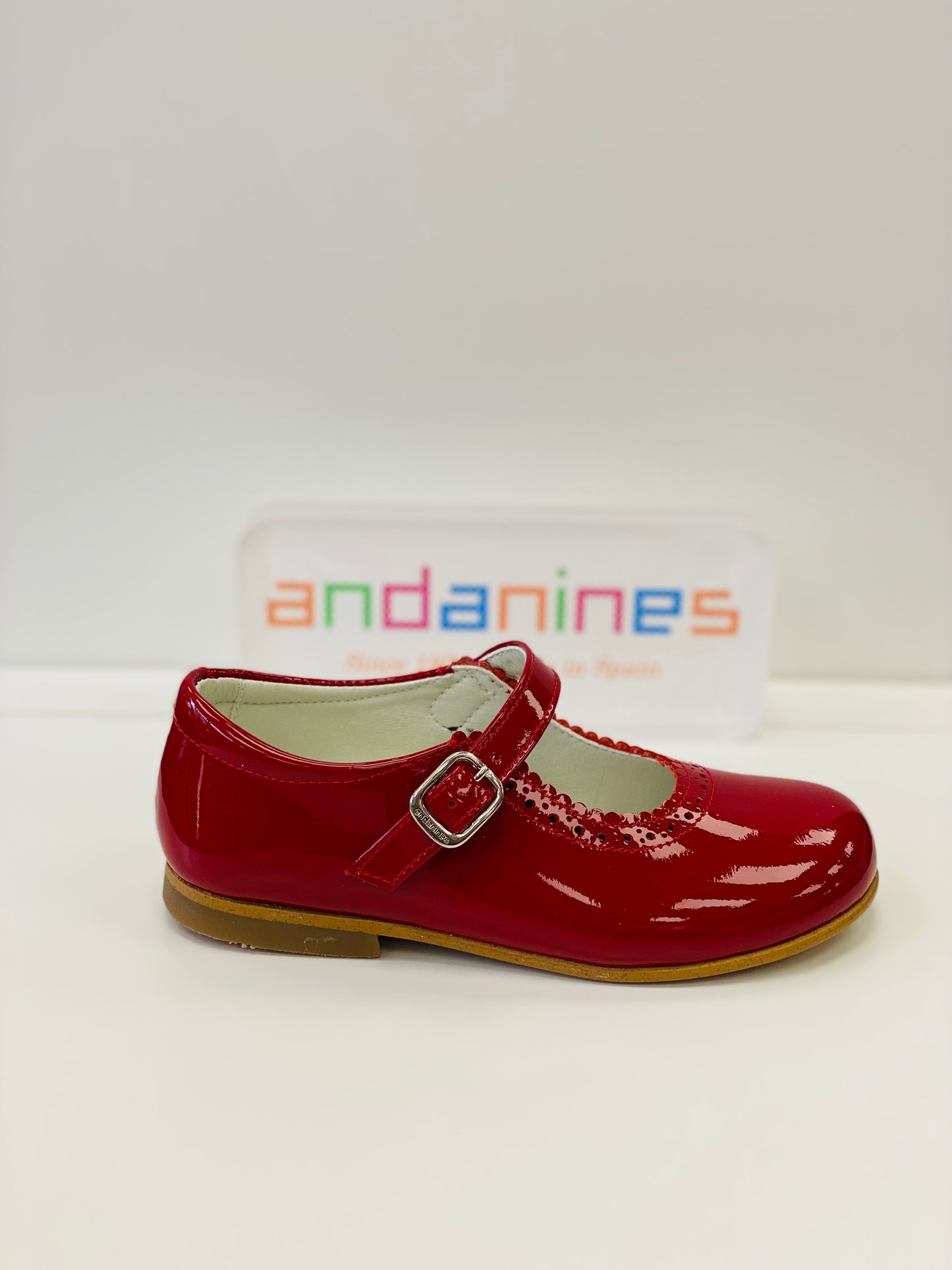 ANDANINES Girls Red Patent Leather Mary Jane Shoes