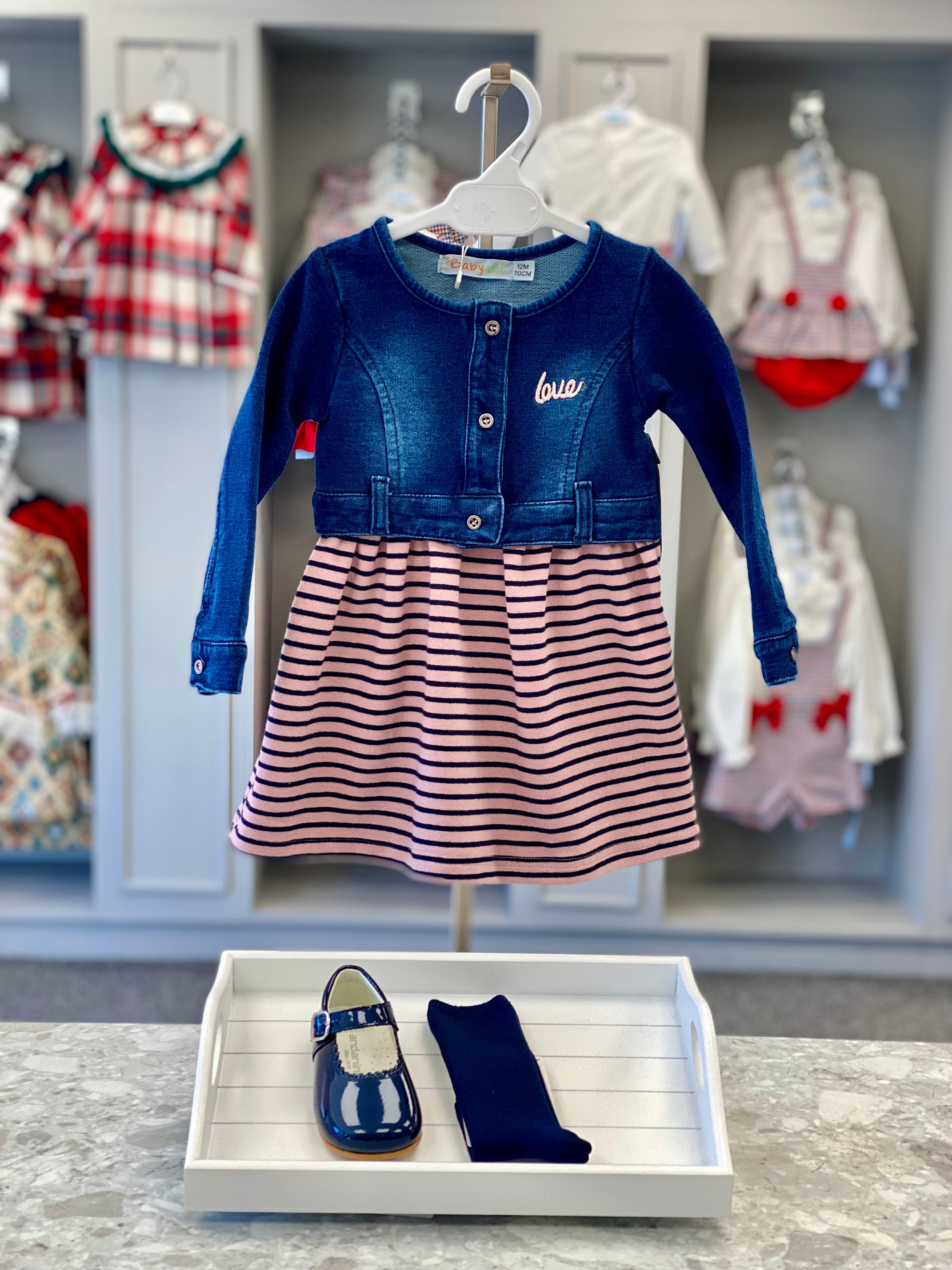 BABYBOL Baby Girls Denim & Pink Dress - CLEARANCE SALE