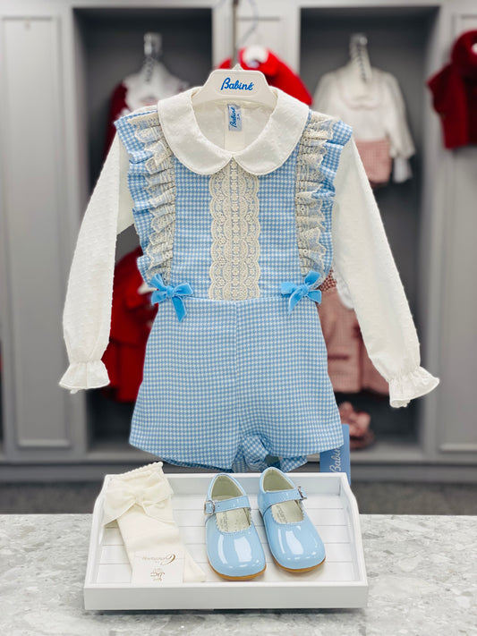 AW25 BABINE Blue Dogtooth Girls Blouse & Playsuit - 2612009