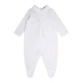 Blues Baby classic unisex white velour babygrow with rounded collar and tonal chest detailing