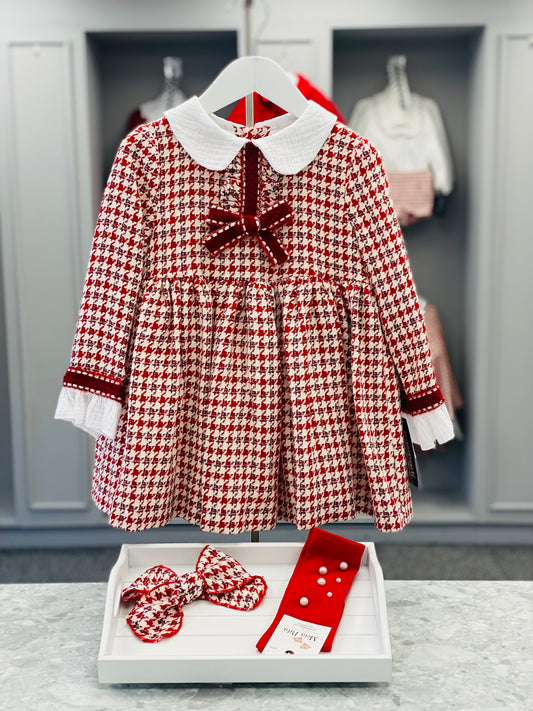 AW25 BASMARTI Red Dogtooth Girls Dress - 25510