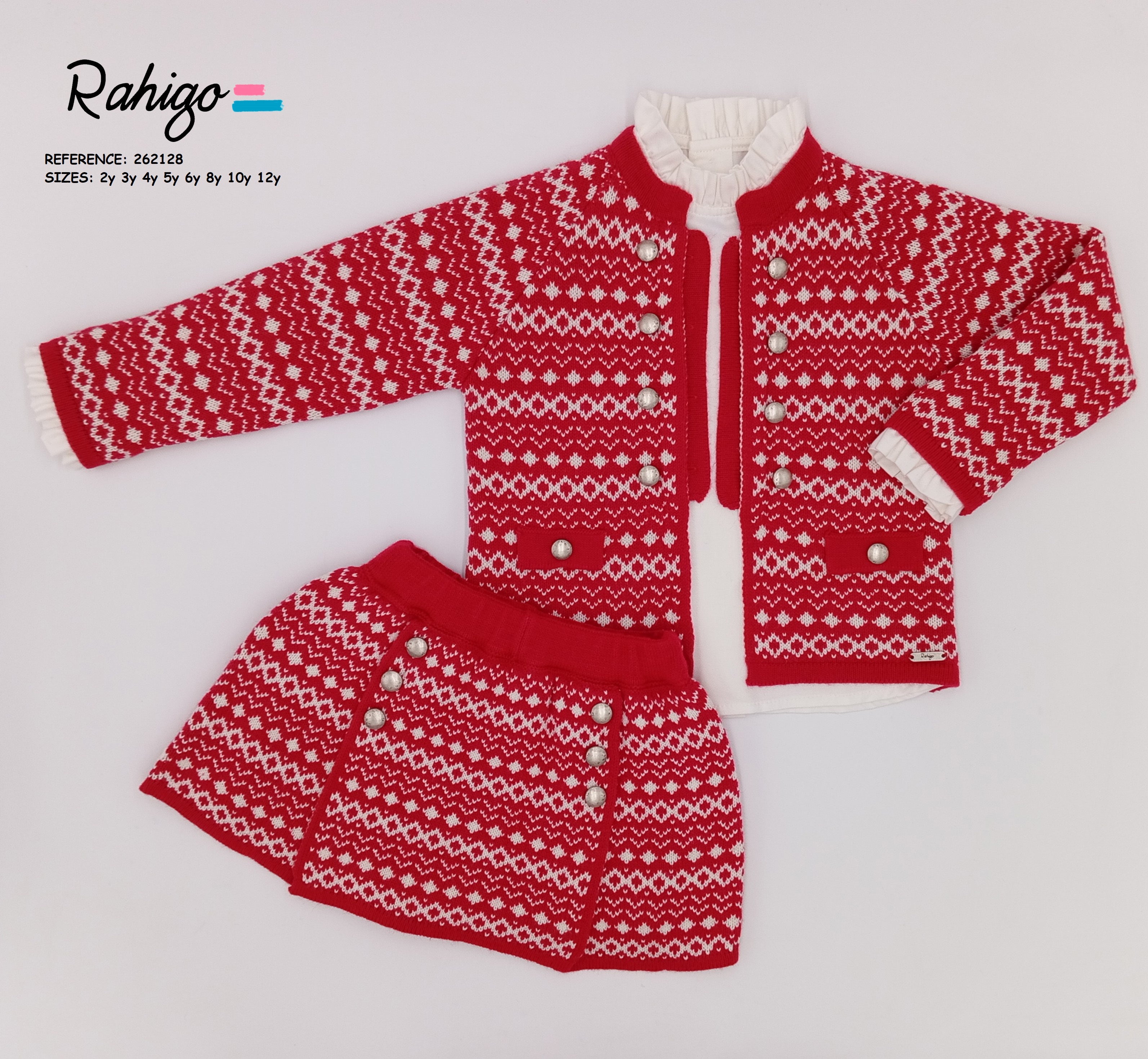 RAHIGO Red & Cream Girls Three Piece Skort Set - 262128