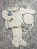 JULIANA Azahar White & Beige Knitted Set with Bonnet - 26028