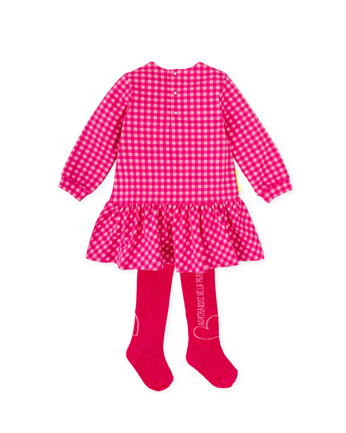 Agatha Ruiz de la Prada pink check dress with yellow heart piping