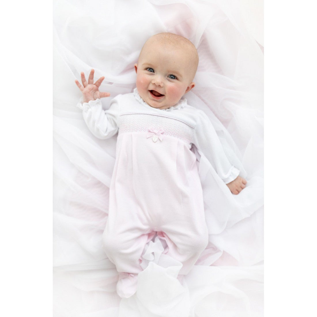 BLUES BABY Cadiz Girls Pink Smocked Babygrow - CLEARANCE SALE
