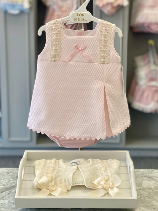 LOR MIRAL Violeta Baby Girls Pink & Cream Dress & Knickers - 41018