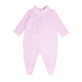Blues Baby classic girls pink Portuguese cotton velour babygrow with collar and bow detail