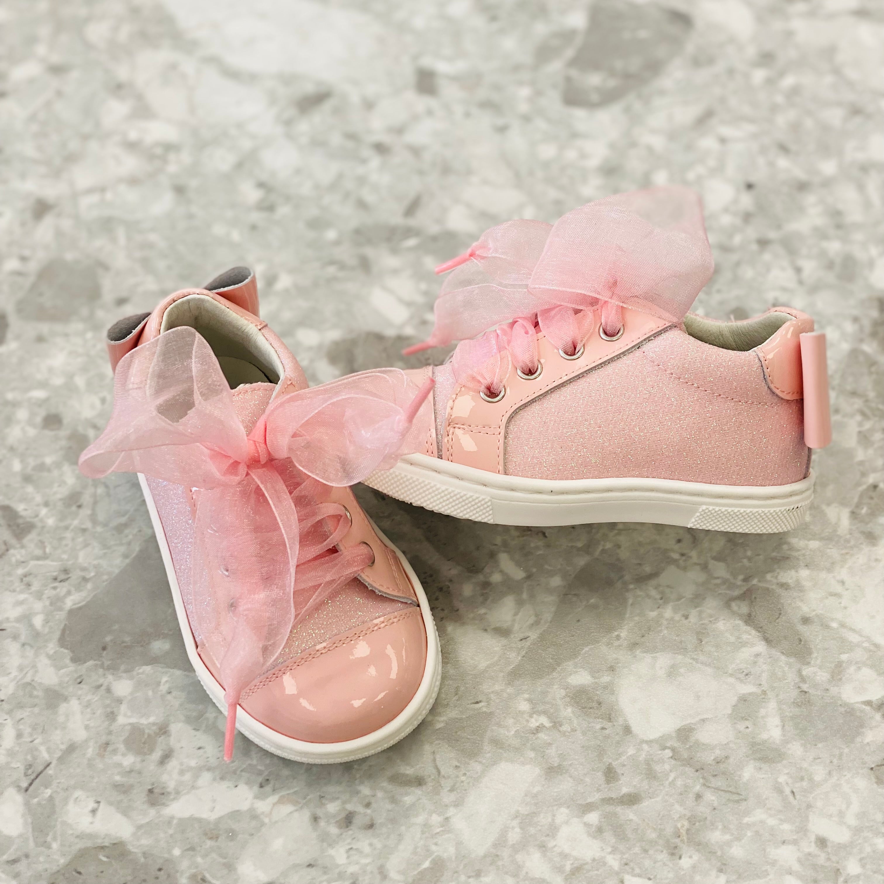 ANDANINES Pink Girls Patent Leather Glitter Trainers