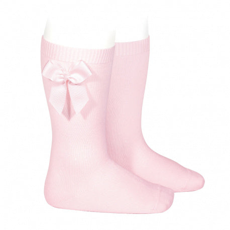 CONDOR Baby Pink Grosgrain Knee High Bow Socks