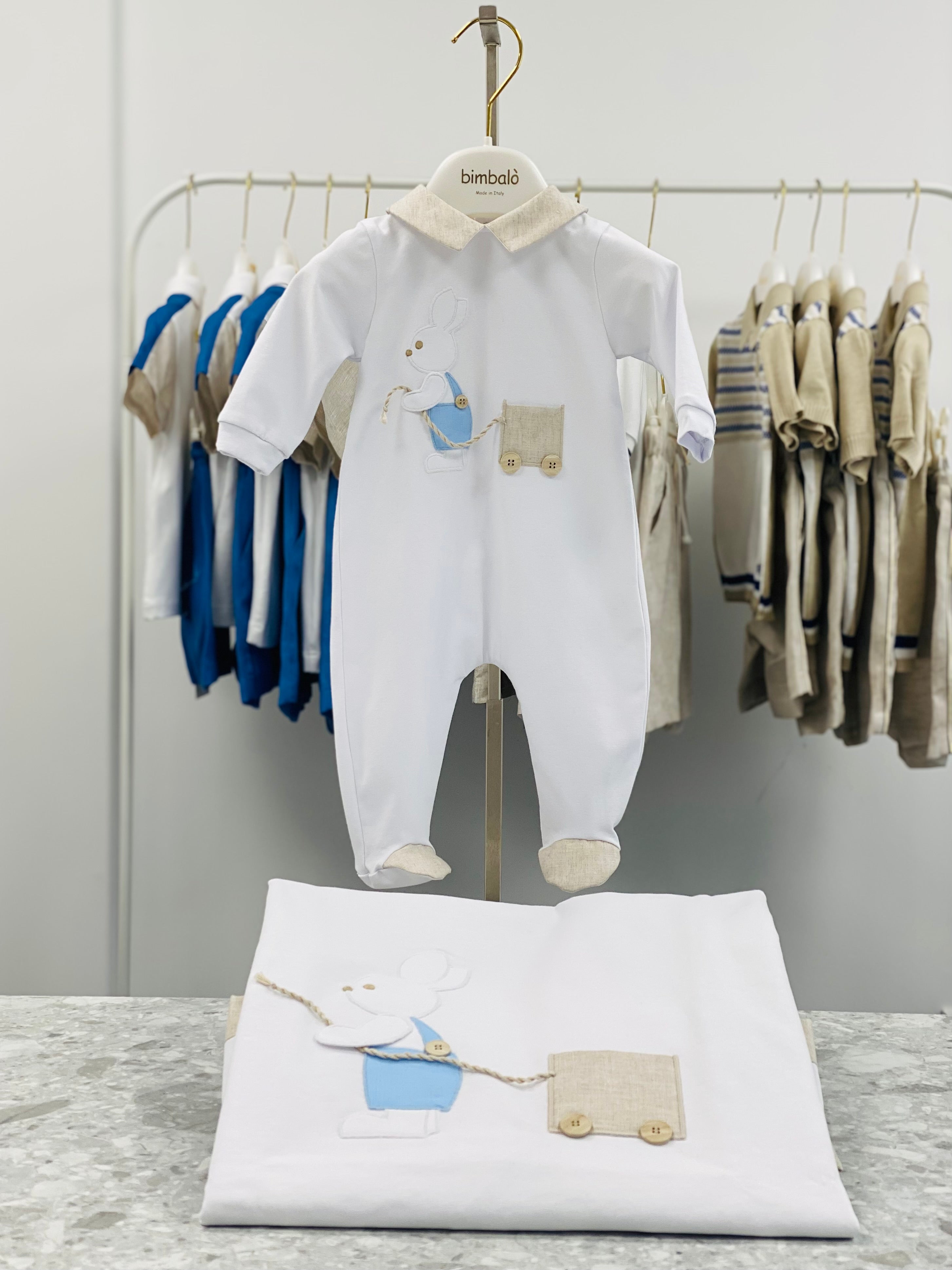 BIMBALO Boys Applique Rabbit Babygrow & Blanket