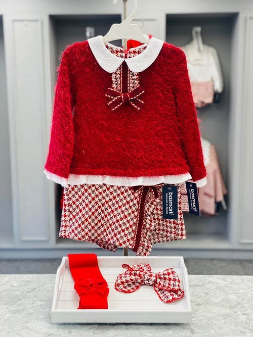 BASMARTI Red Dogtooth Girls Skort Set - 25513