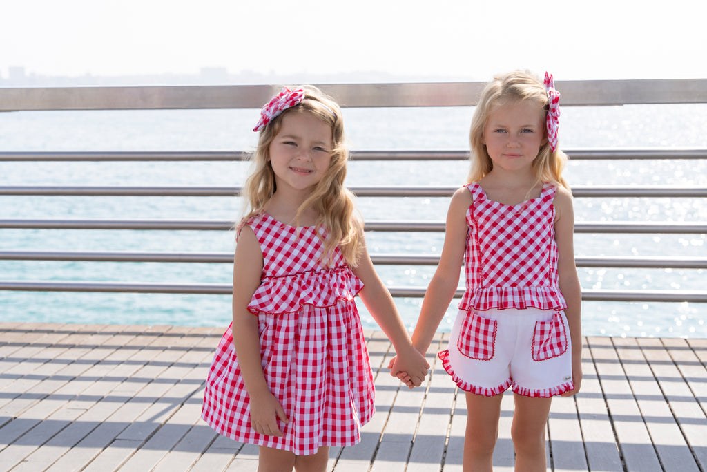 MIRANDA Red & White Gingham Girls Short Set - 616/23