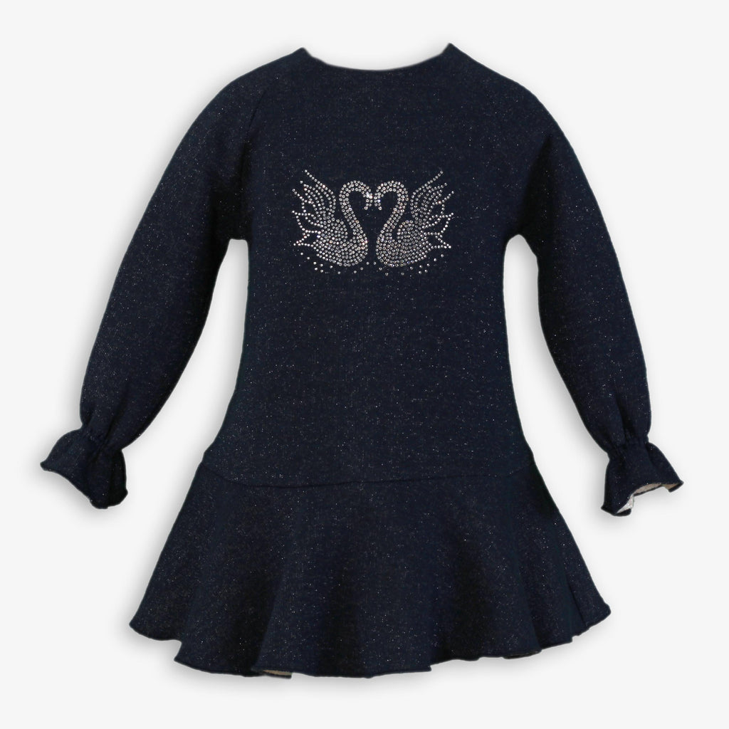 AW25 MIRANDA Girls Navy Swan A-Line Dress - 622V