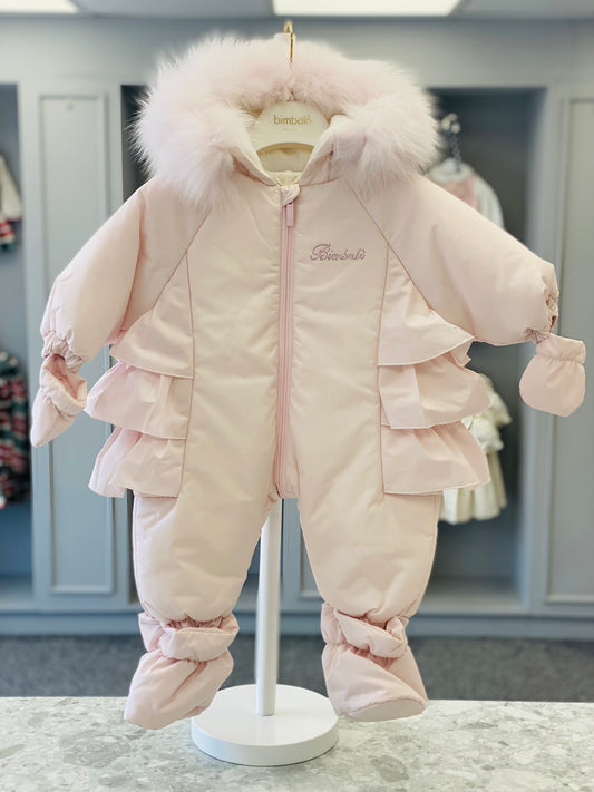 AW25 BIMBALO Pink Girls Snowsuit with Fur Hood