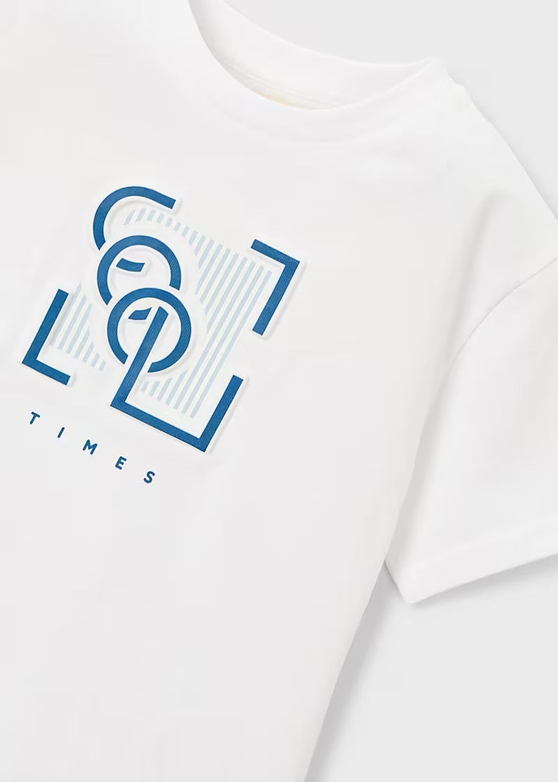 Mayoral boys white top and striped shorts 3201 - detail view
