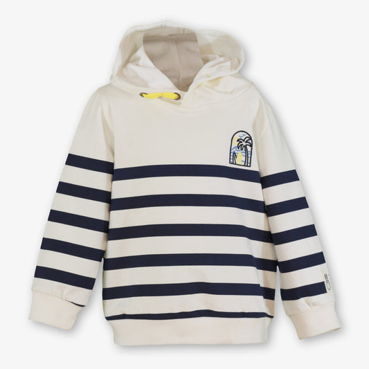 Miranda navy stripe boys hoodie sweatshirt - front view - 630/1