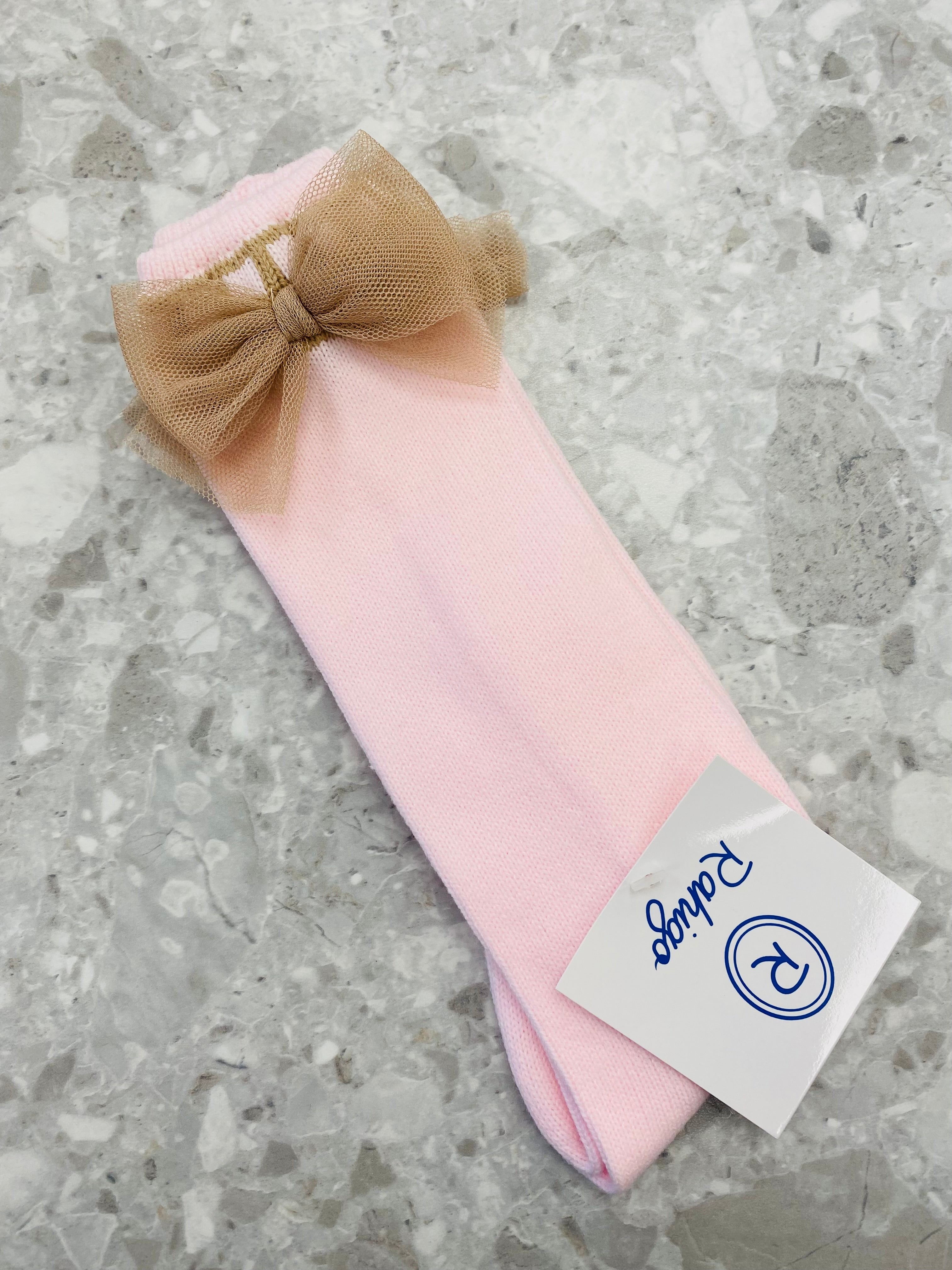RAHIGO AW24 Pink & Camel Girls Sock with Tulle Bow - CLEARANCE SALE