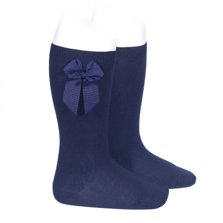 CONDOR Navy Grosgrain Knee High Bow Socks