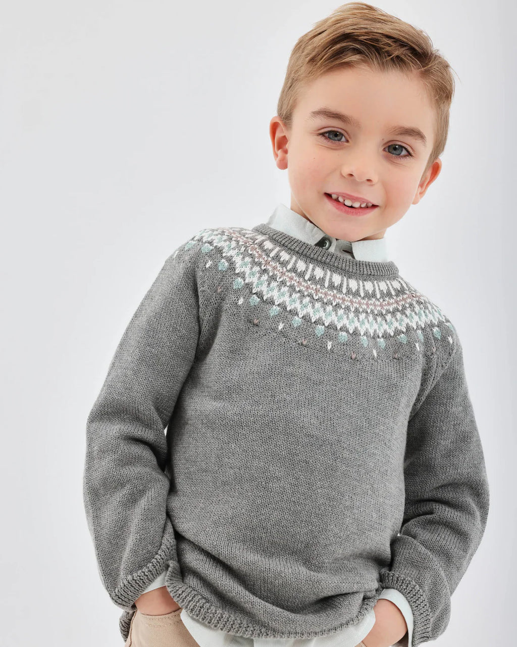 AW25 TUTTO PICCOLO Boys Grey & Beige Trouser Set with Jumper