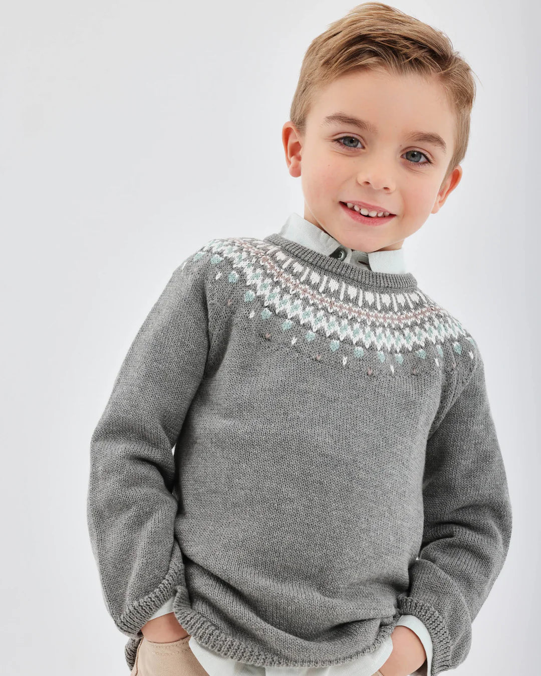 AW25 TUTTO PICCOLO Boys Grey & Beige Trouser Set with Jumper