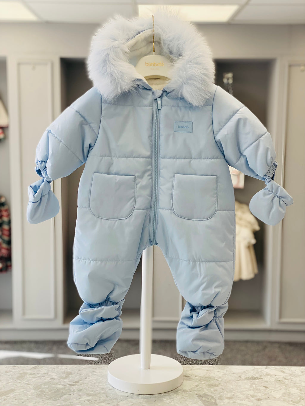 BIMBALO Boys Blue Snowsuit with Fur Hood