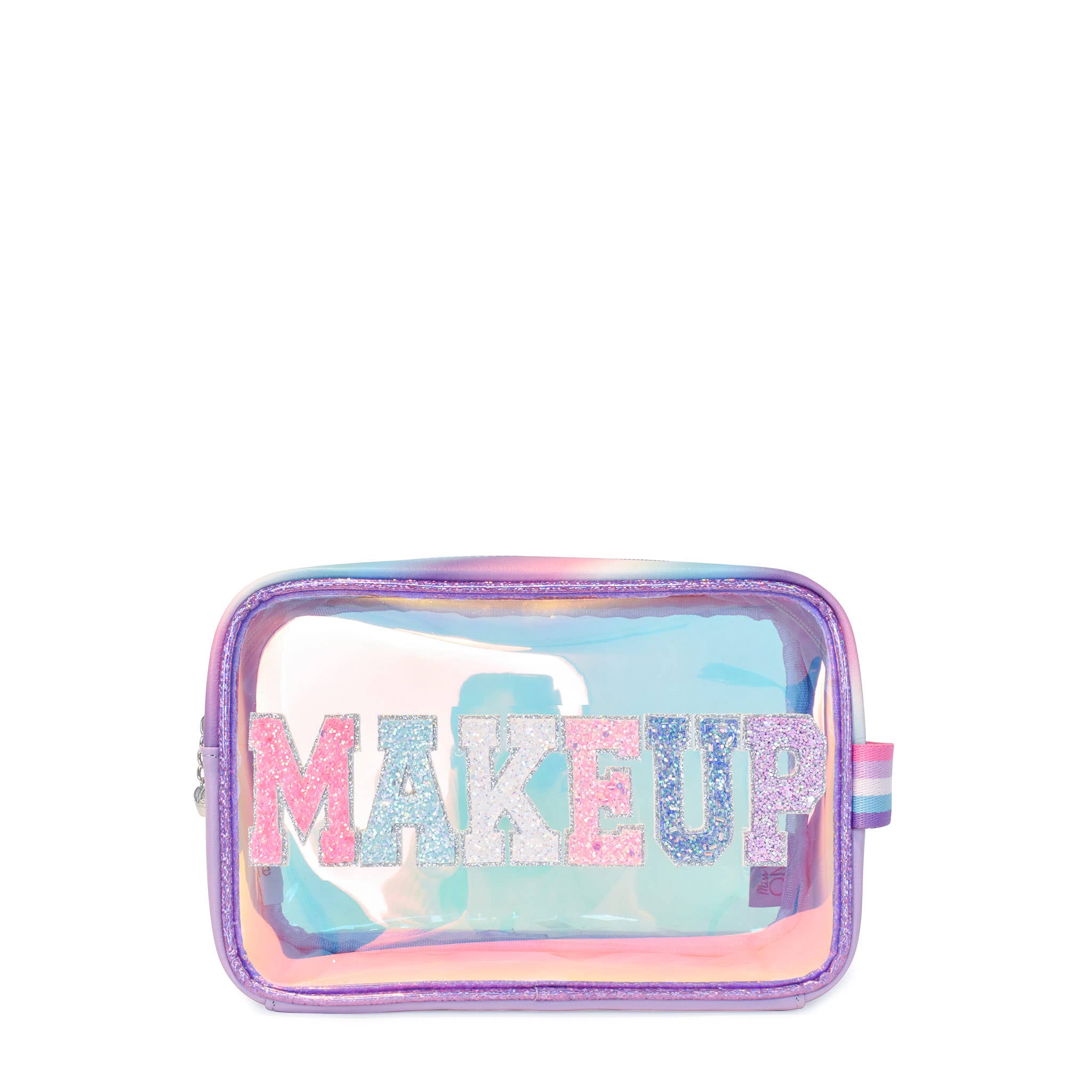 OMG Accessories Makeup blue iridescent clear pouch