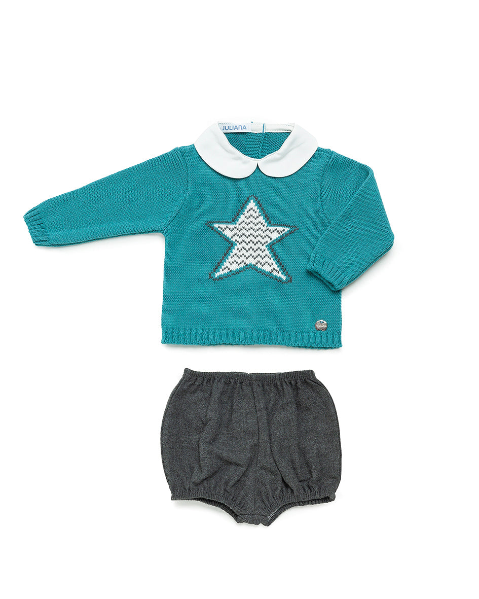 JULIANA AW24 Ensueno Teal & Grey Boys Star Jam Pant Set - CLEARANCE SALE