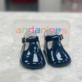 ANDANINES Navy Boys Patent Leather T-Bar Pram Shoes - 241030