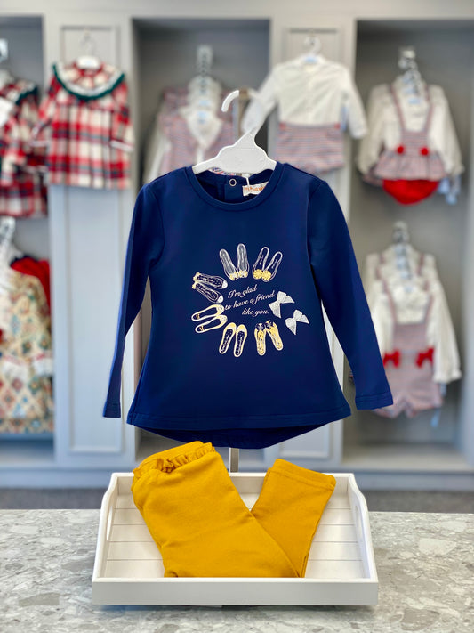 BABYBOL Baby Girls Mustard & Navy Set - NON RETURNABLE