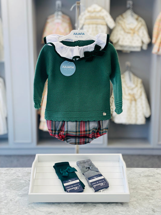 JULIANA AW24 Chispa Green Tartan Girls Jam Pant Set - CLEARANCE SALE
