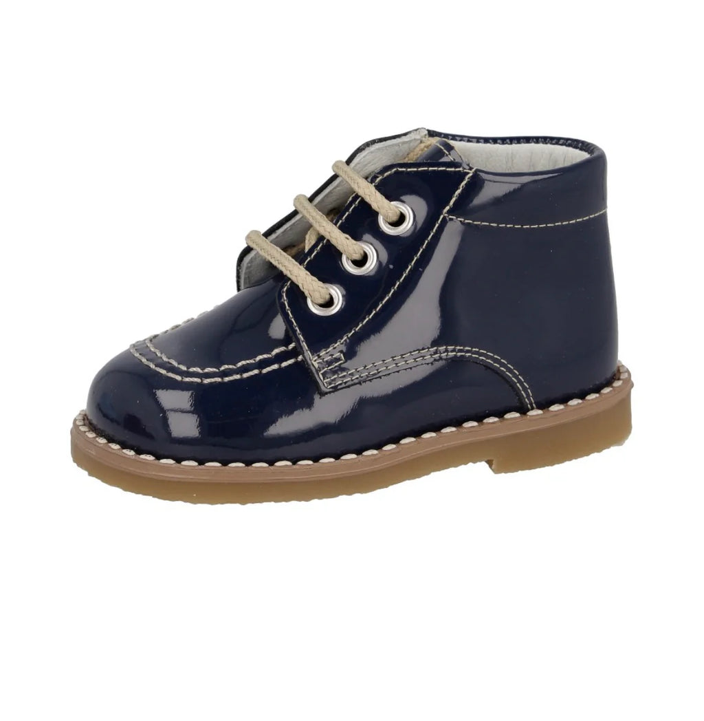 ANDANINES Navy Boys Patent Leather Boots - 222325