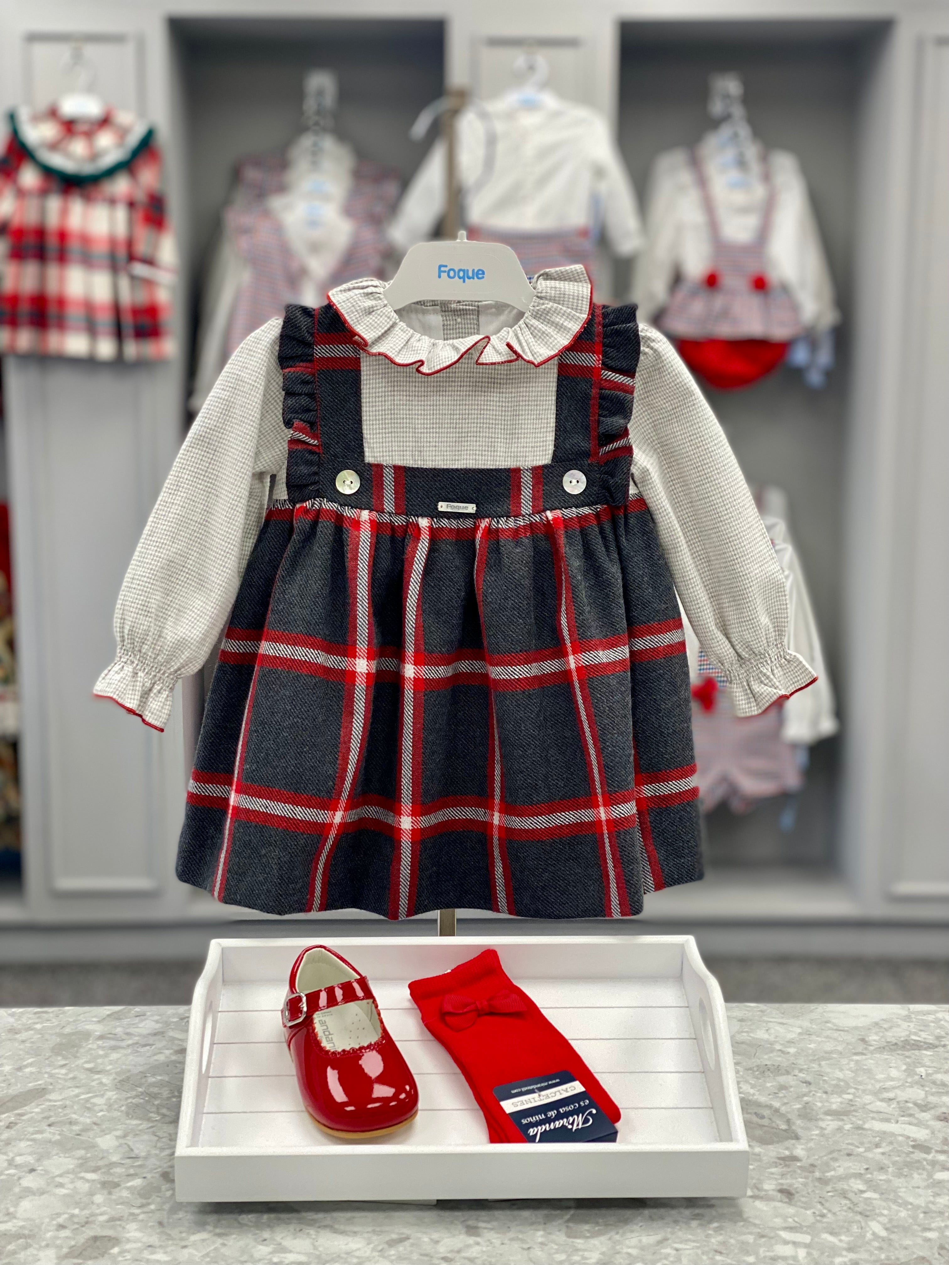 FOQUE Red & Grey Baby Girls Dress - CLEARANCE SALE
