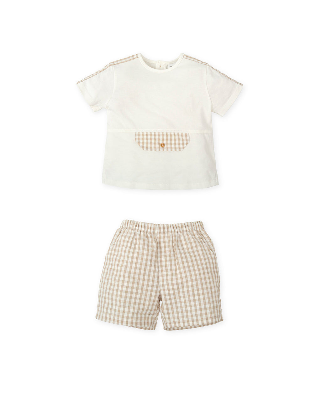 TUTTO PICCOLO SS25 Atenas Boys Beige & White Short Set