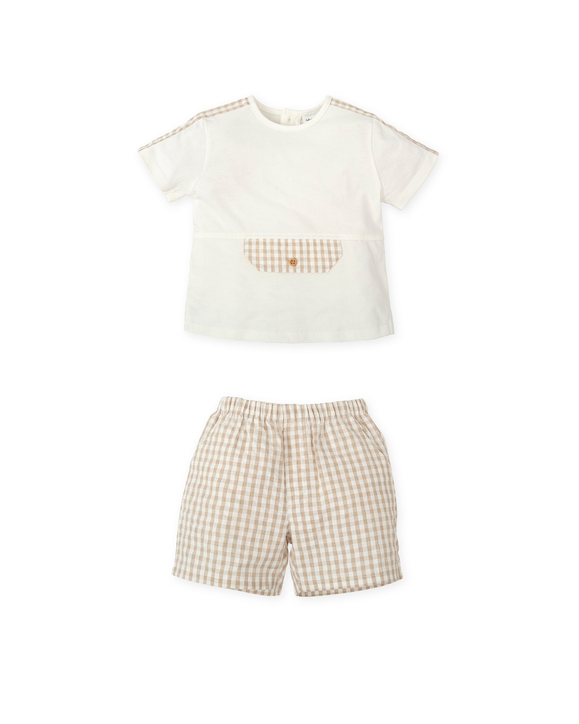 TUTTO PICCOLO SS25 Atenas Boys Beige & White Short Set