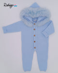 PRE-ORDER RAHIGO Baby Blue Knitted Snowsuit with Fur Hood